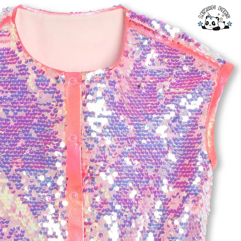 LEZONKIDS - Color  Size Fabric Customization Available Sequin Summer Children Girls Clothing Set